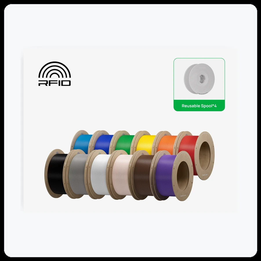 Bambu Lab PLA Basic Color Trial Set - PLA Basic Color Trial Set + 4 Reusable Spools / 250g*12